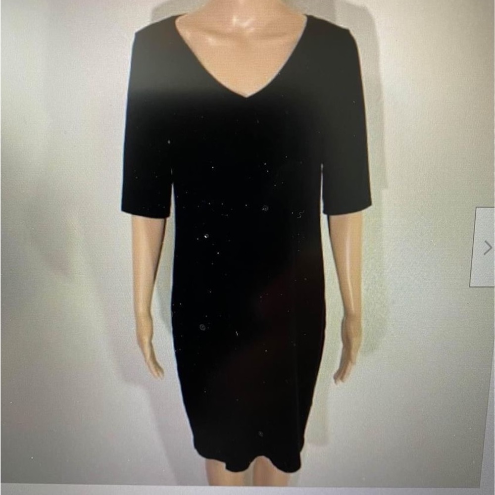 Eileen Fisher Black Visose Stretch Jersey Knit VNeck Dress Women’s S/P like new